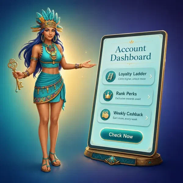 Player checking account dashboard at Rolldorado with loyalty program tracker glowing